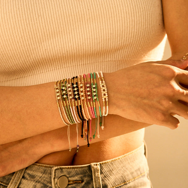 Multi Color Handmade Thread Style Gold Plated CZ Fabric Bracelet Bulk Main image