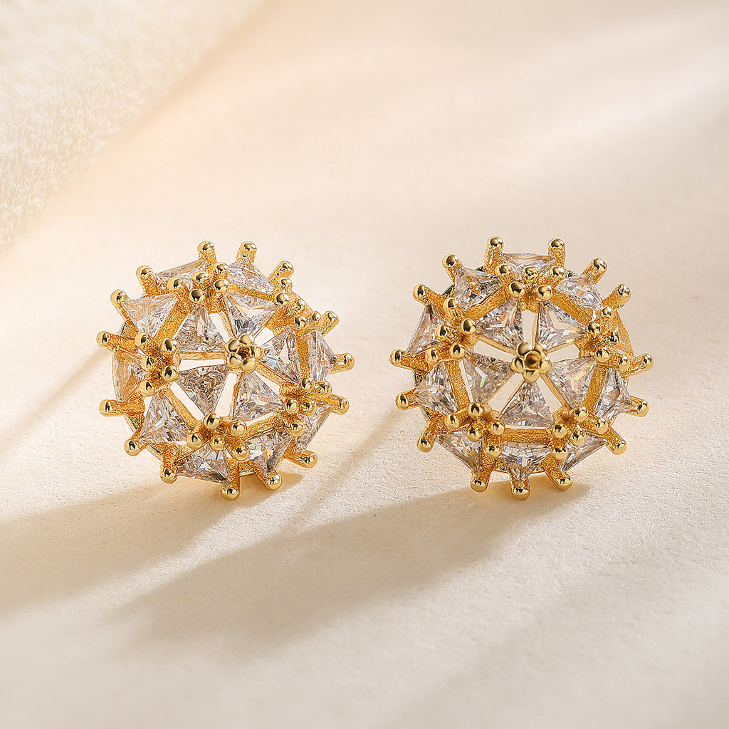 White Geometric Cluster Gold CZ Anti Tarnish Copper Stud Earrings Bulk