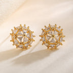 White Geometric Cluster Gold CZ Anti Tarnish Copper Stud Earrings Bulk