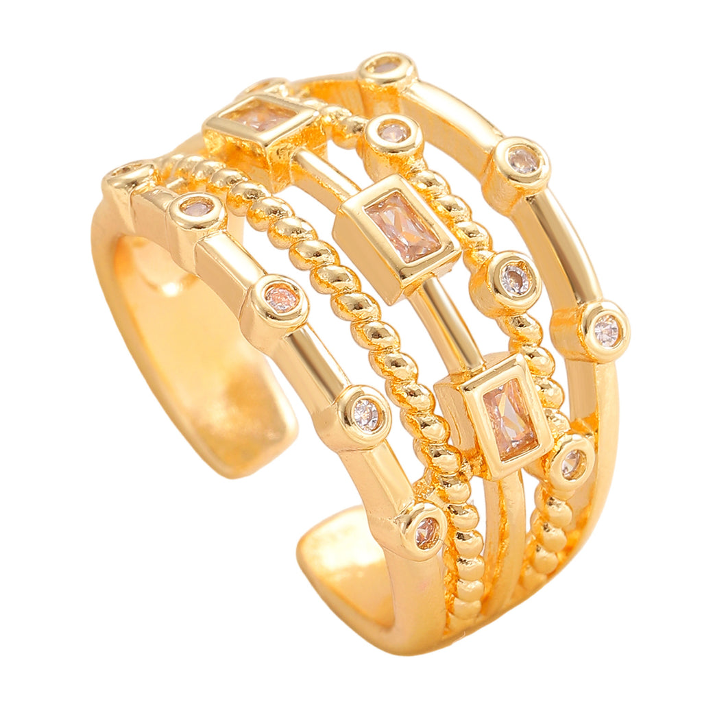Multi-Layer Stack Gold Plated CZ Copper Anti Tarnish Fancy Ring Bulk