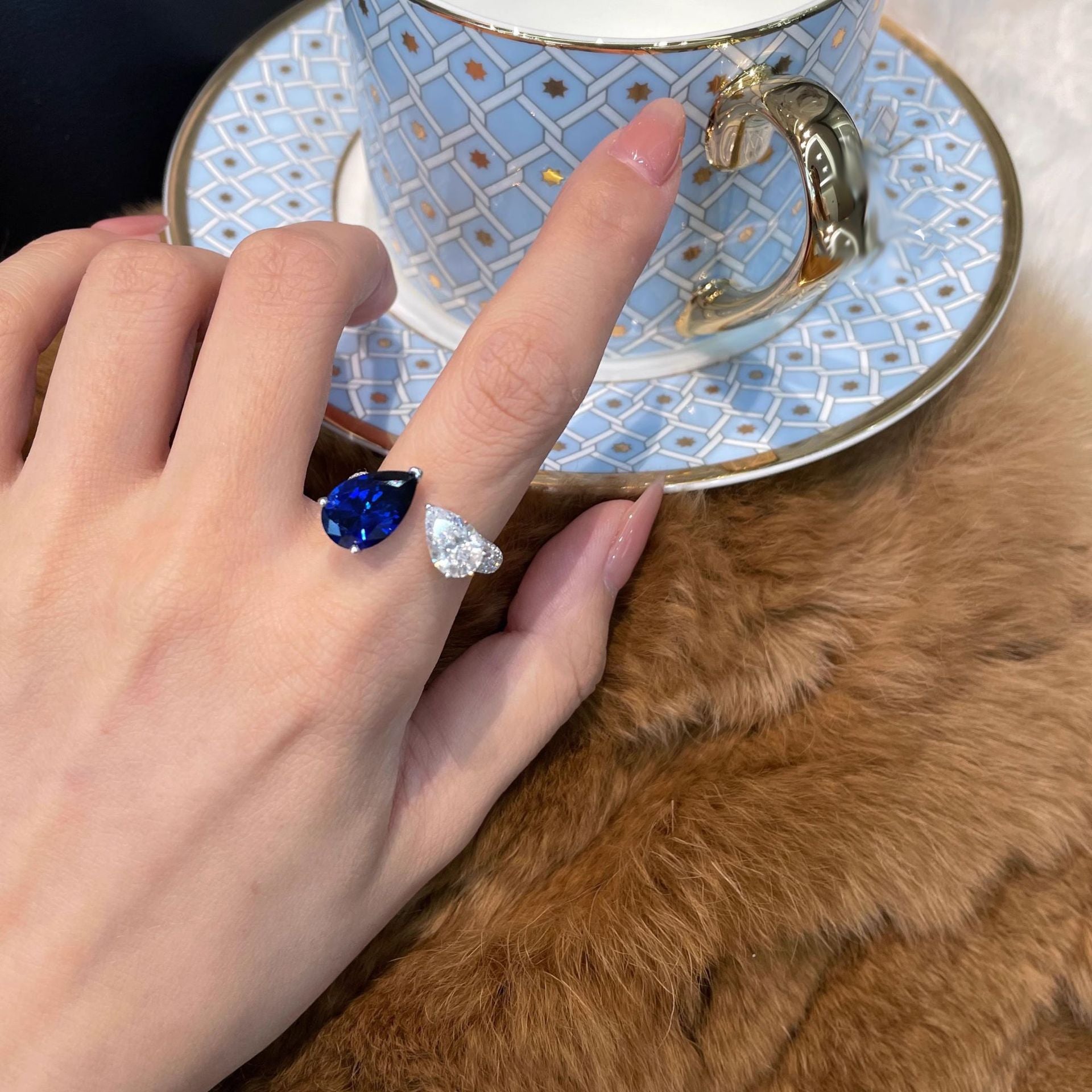 Dual Drop Solitaire CZ Silver Red Green Blue Anti Tarnish Ring Bulk
