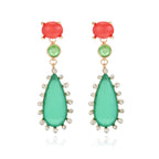 Multi Color Gemstone Gold Plated White CZ Teardrop Dangler Earrings Bulk