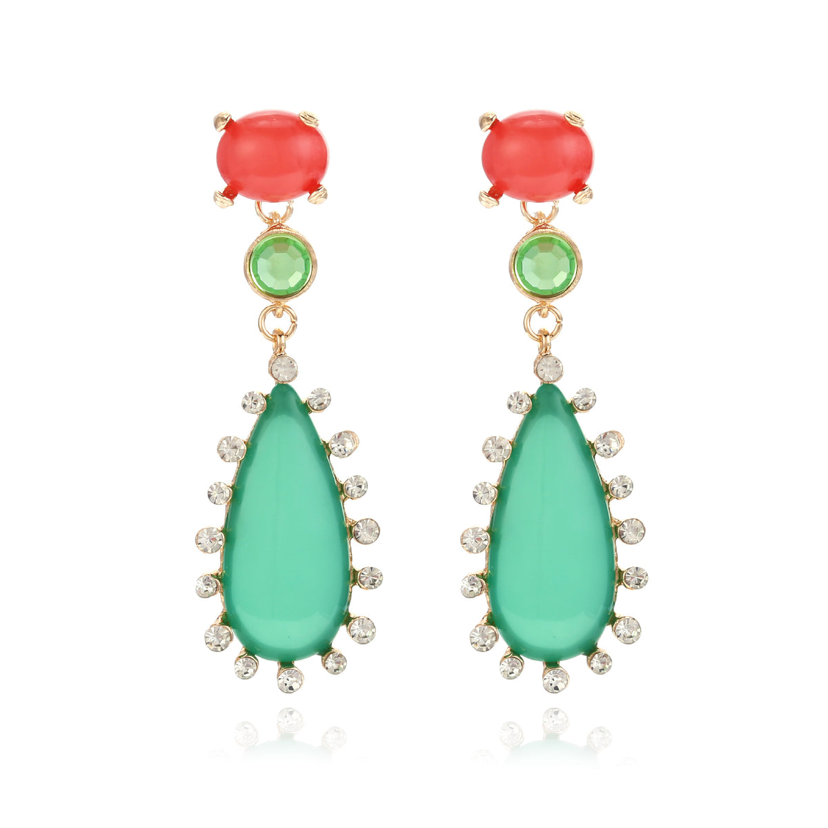 Multi Color Gemstone Gold Plated White CZ Teardrop Dangler Earrings Bulk