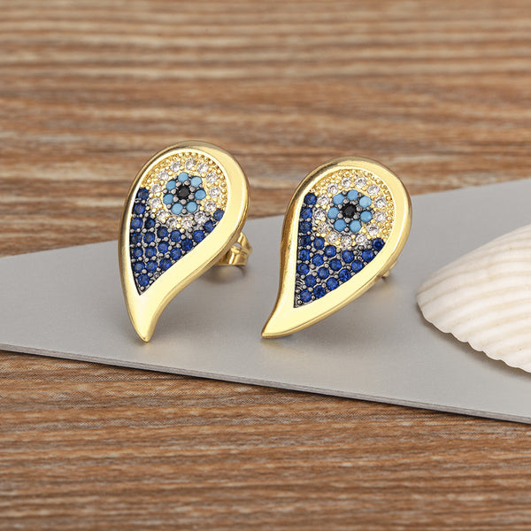 Blue Evil Eye Gold Plated CZ Anti Tarnish Copper Hoop Earrings Bulk Main image