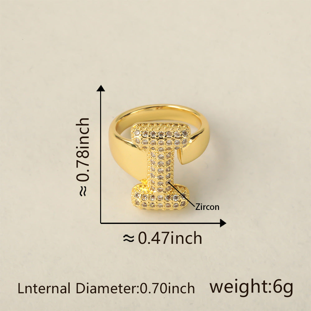 All Initial Letter Alphabets CZ Gold Anti Tarnish Adjustable Ring Bulk