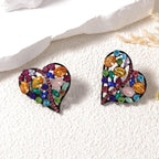 Rainbow Heart Love Black Crystal Multi Gemstone Stud Earring Bulk