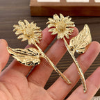 Sun Daisy Flower 18K Gold Plated Tassel Dangler Earring For Women