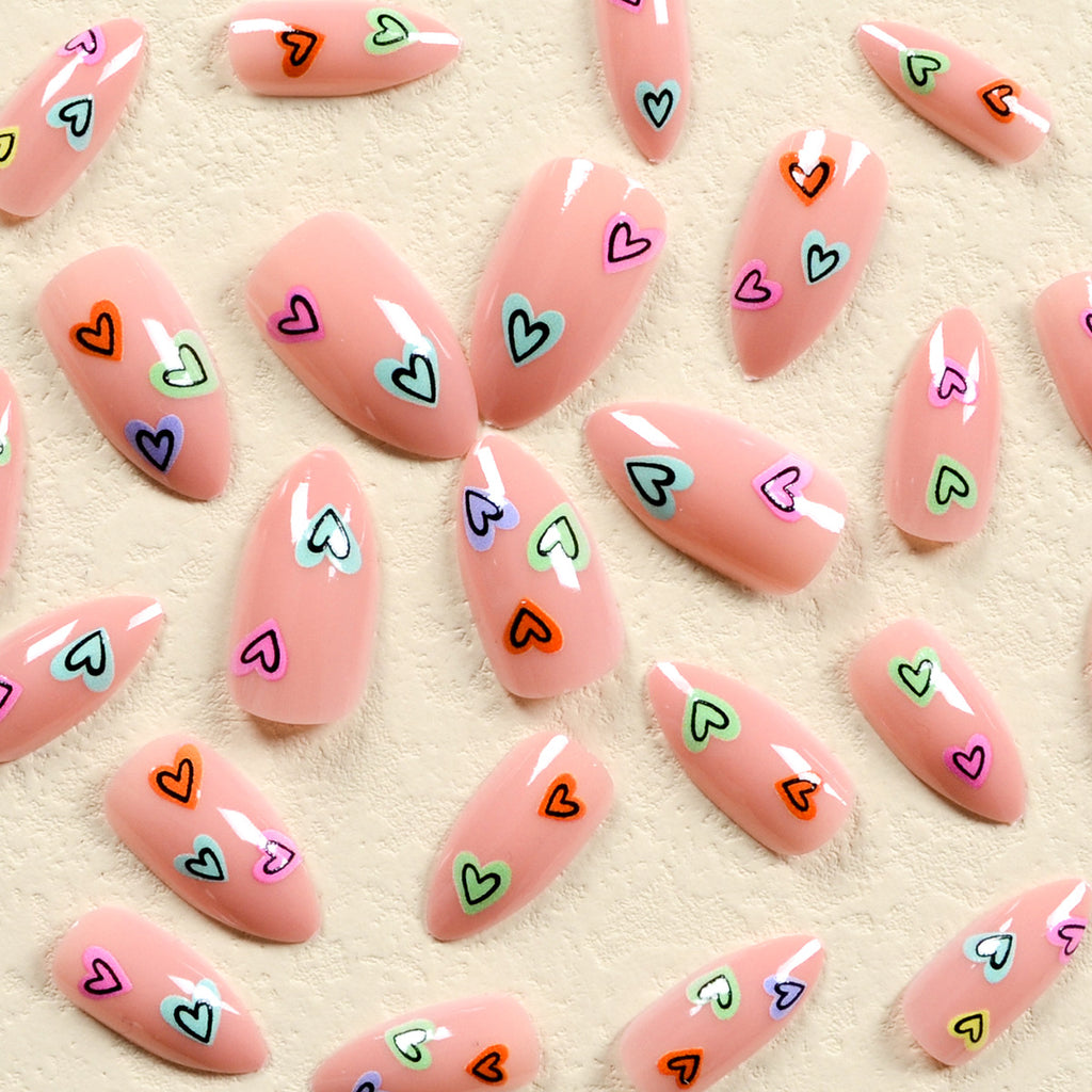 Heart Multi Finger Nail Pack Of 10 + Extra 14 For Women Bulk