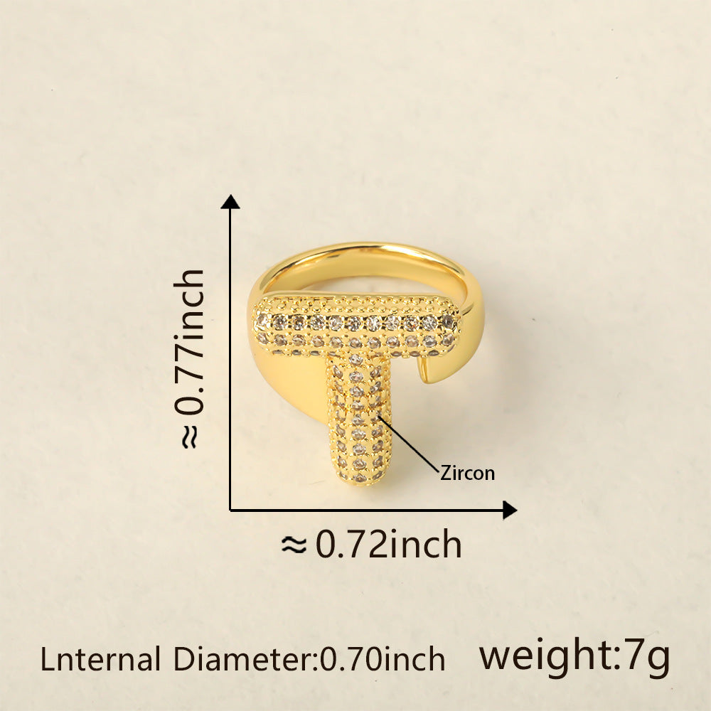 All Initial Letter Alphabets CZ Gold Anti Tarnish Adjustable Ring Bulk