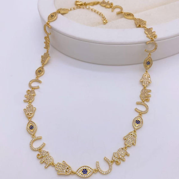 Evil Eye Hamsa Elephant 18K Gold Silver CZ Anti Tarnish Necklace Bulk Main image