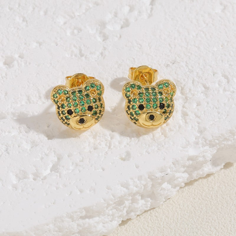 Teddy Bear 18K Gold CZ Multi Gemstone Anti Tarnish Stud Earring Bulk