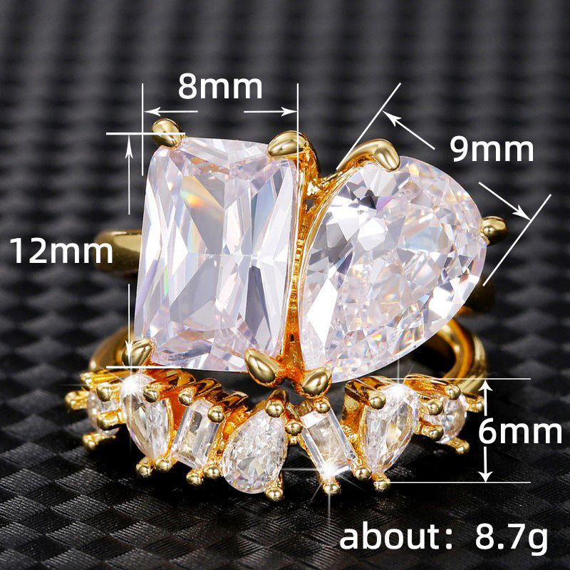 Sparkling Statement Geometric Gold CZ Copper Anti Tarnish Ring Bulk
