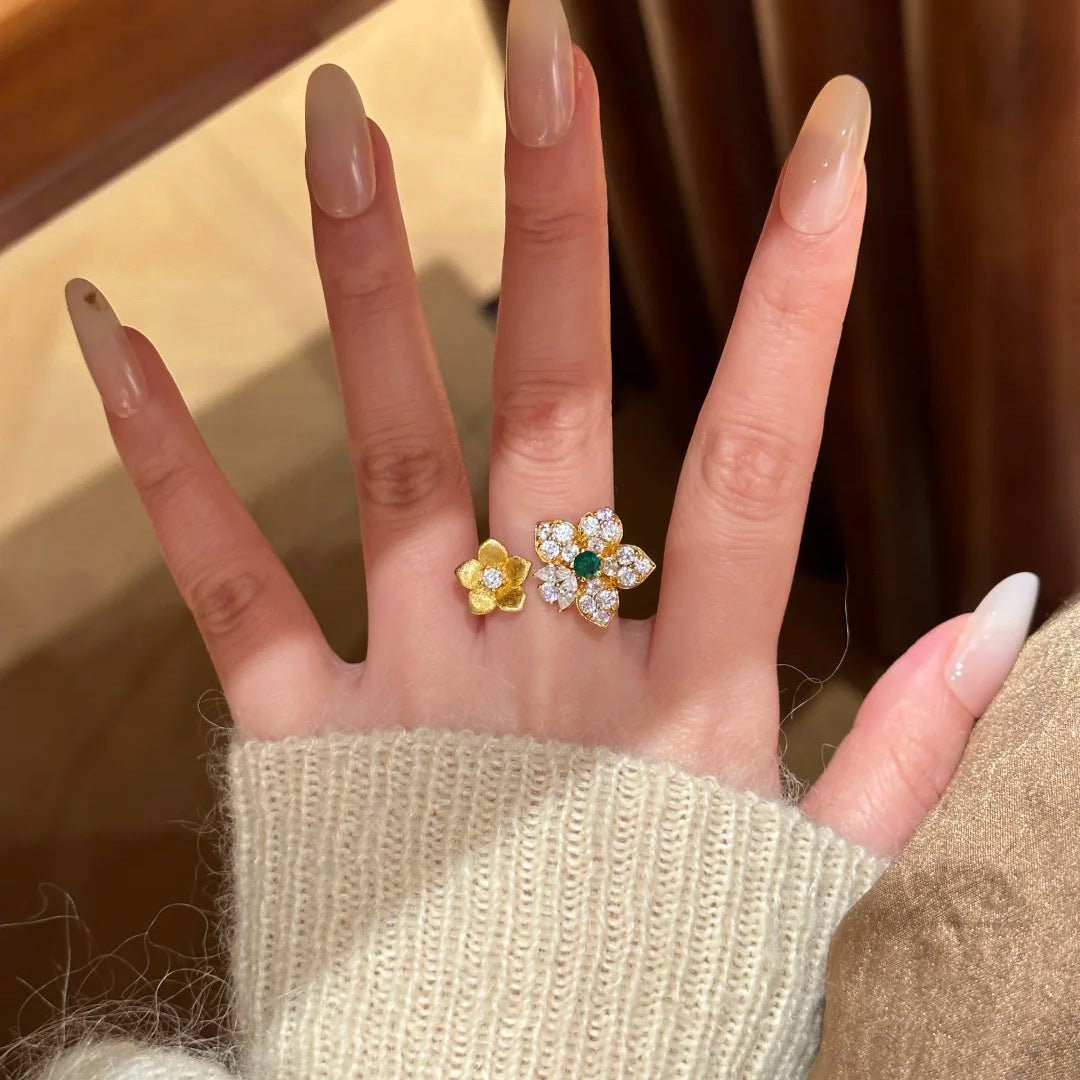 Gold Flower Cubic Zirconia Copper Anti Tarnish Adjustable Ring Women Bulk Main image