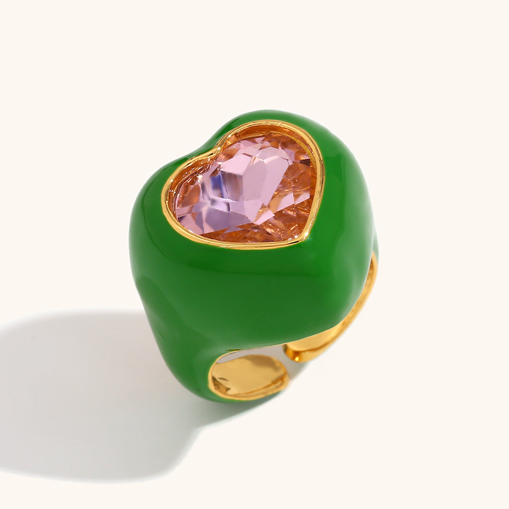 Heart Solitaire Enamel Gold Stainless Steel Anti Tarnish Ring Bulk