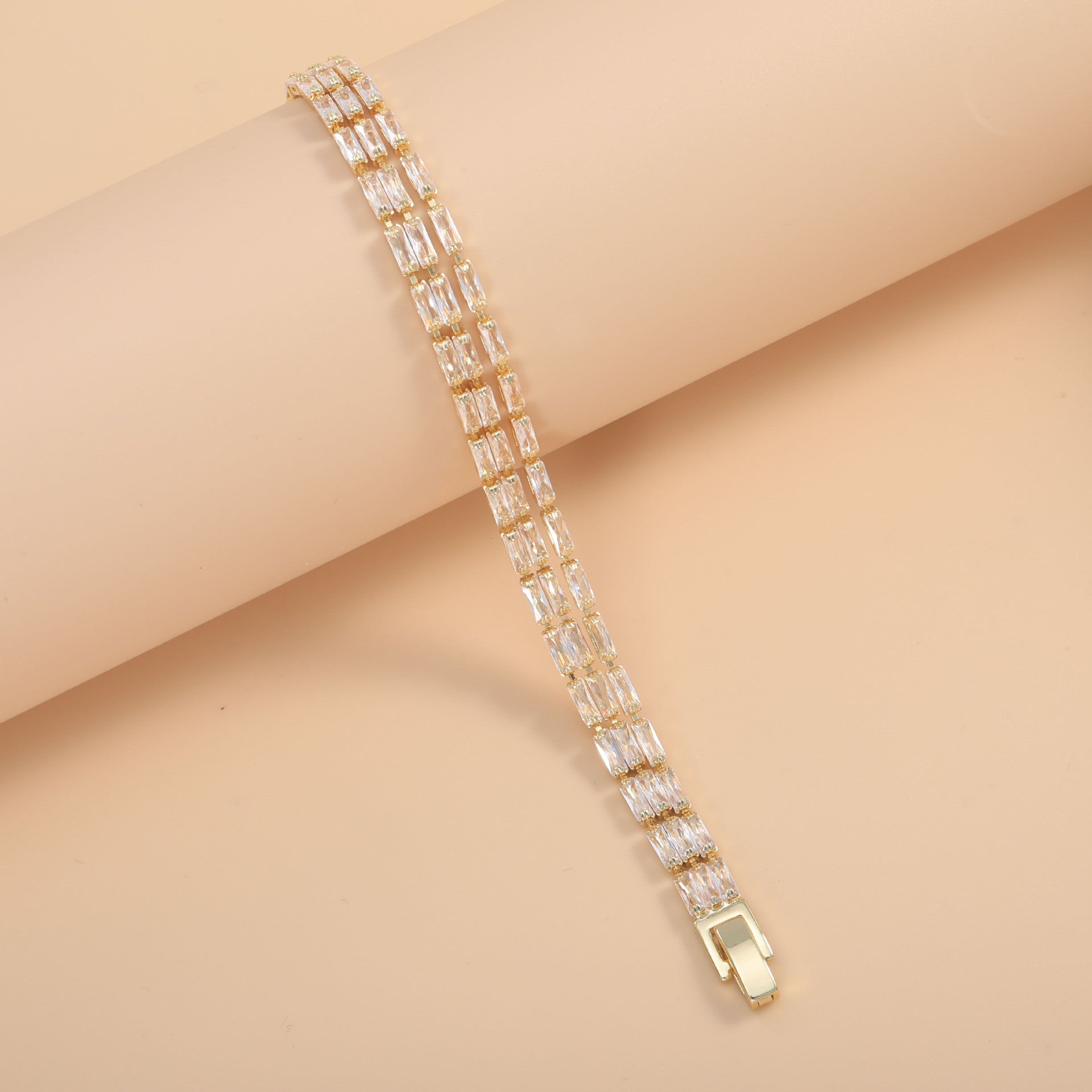 Wholesale Double Strand Baguette Tennis Gold Silver CZ Copper Bracelet Secondary image