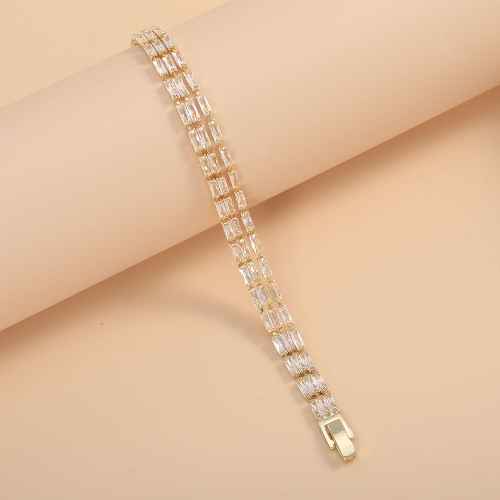 Wholesale Double Strand Baguette Tennis Gold Silver CZ Copper Bracelet