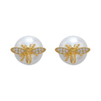 Little Honeybee Pearl Cubic Zirconia Gold Silver Stud Earring Bulk