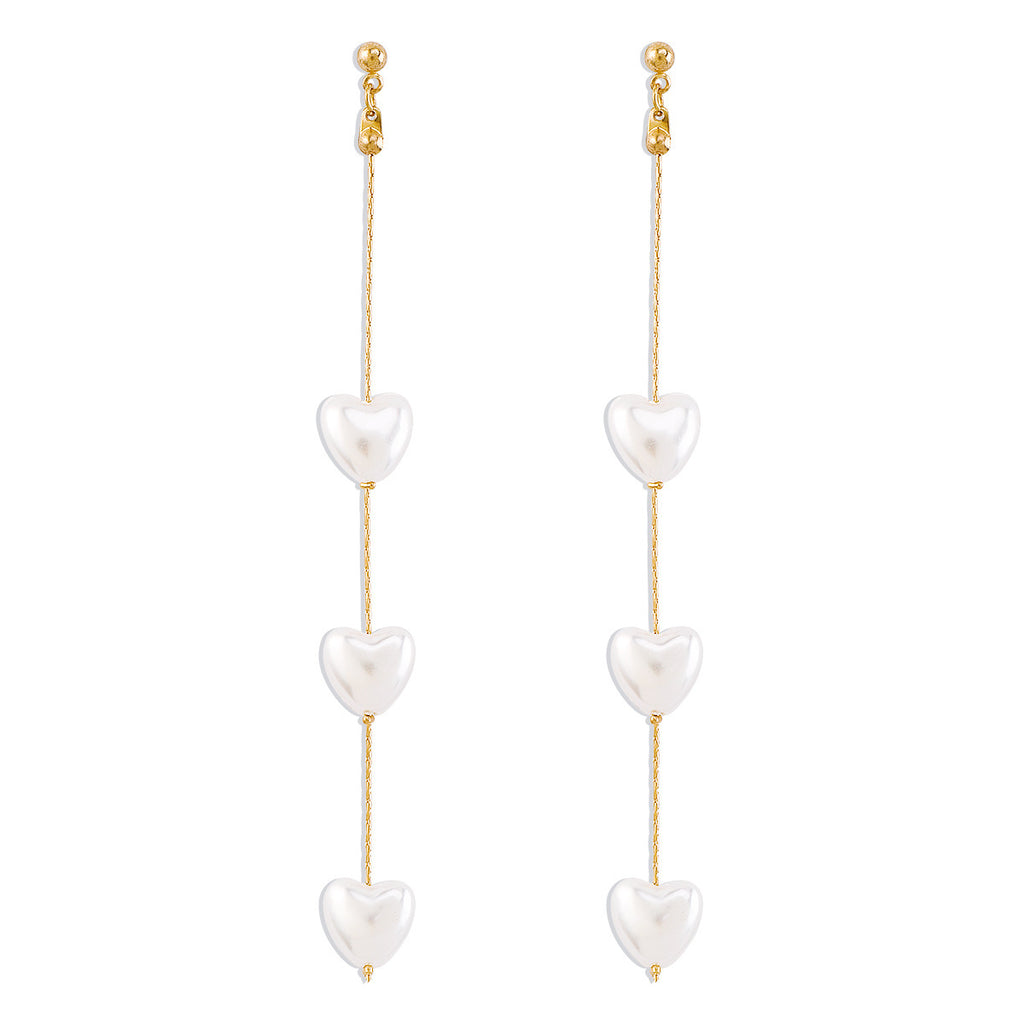 Designer Triple Heart Gold Silver Pearl Dangler Earrings For Women Bulk