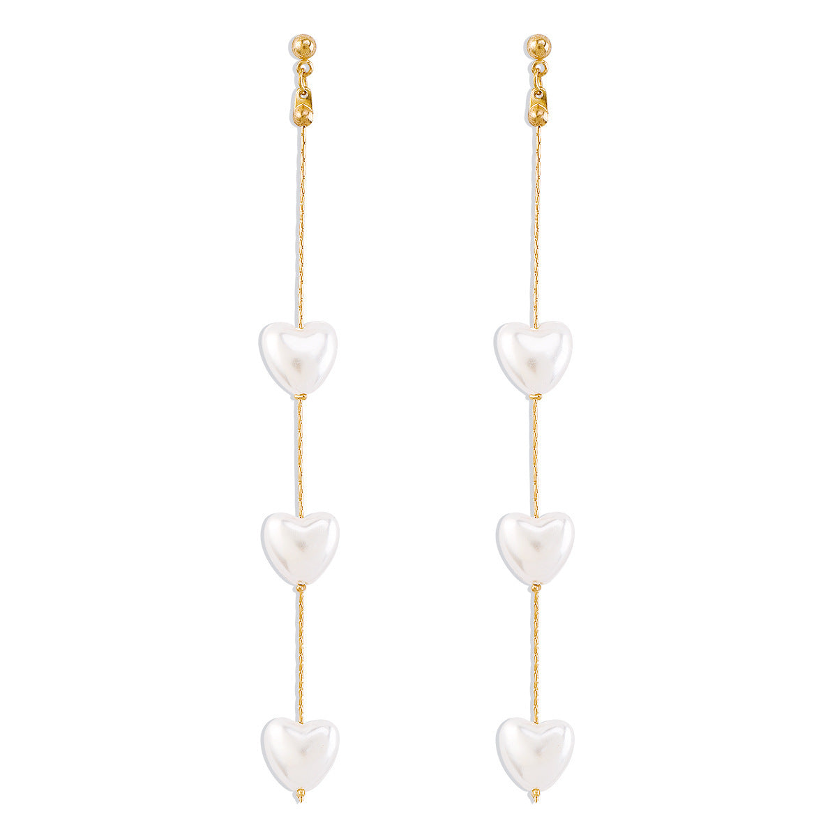 Designer Triple Heart Gold Silver Pearl Dangler Earrings For Women Bulk