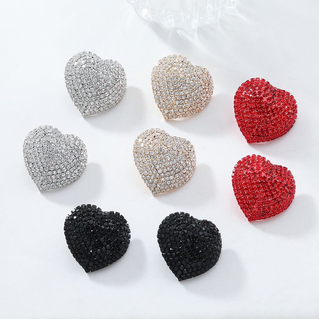 Heart Red Black Gold Silver Rhinestone Crystal Stud Earring Women Bulk