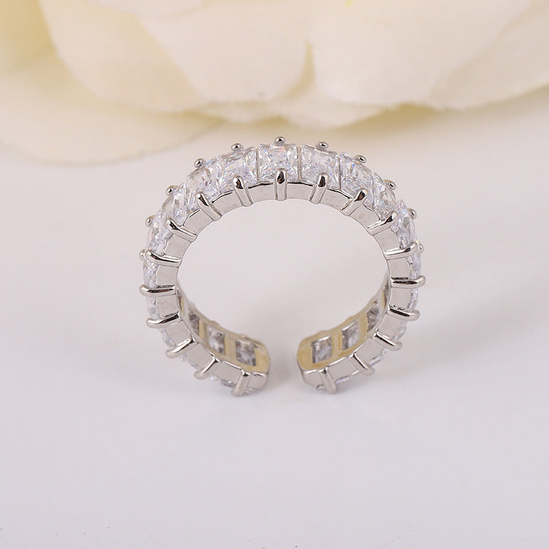 Baguette CZ 18K Gold Silver Anti Tarnish Adjustable Band Ring Bulk
