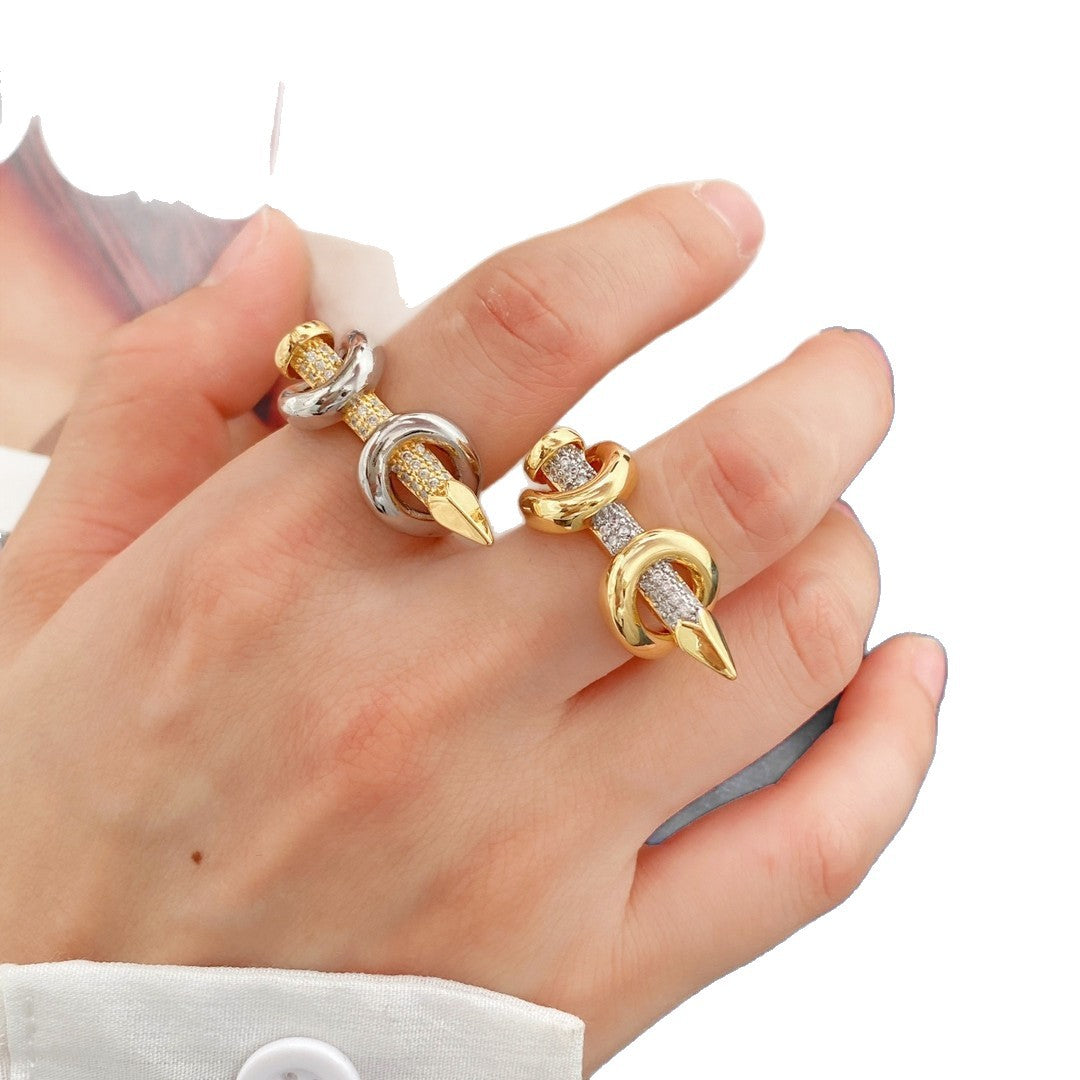 Gold Silver Nail Cubic Zirconia Copper Adjustable Ring For Women Bulk