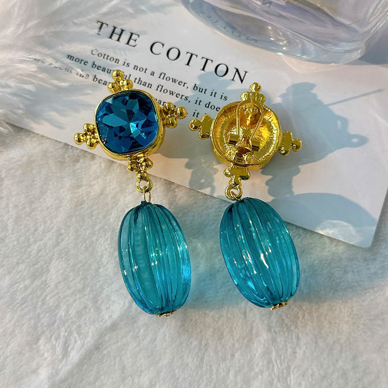 18K Gold Plated Aqua Blue Crystal Drop Dangler Earrings For Women
