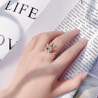 Bulk White Flower Honeybee Gold Plated CZ Copper Adjustable Fancy Ring