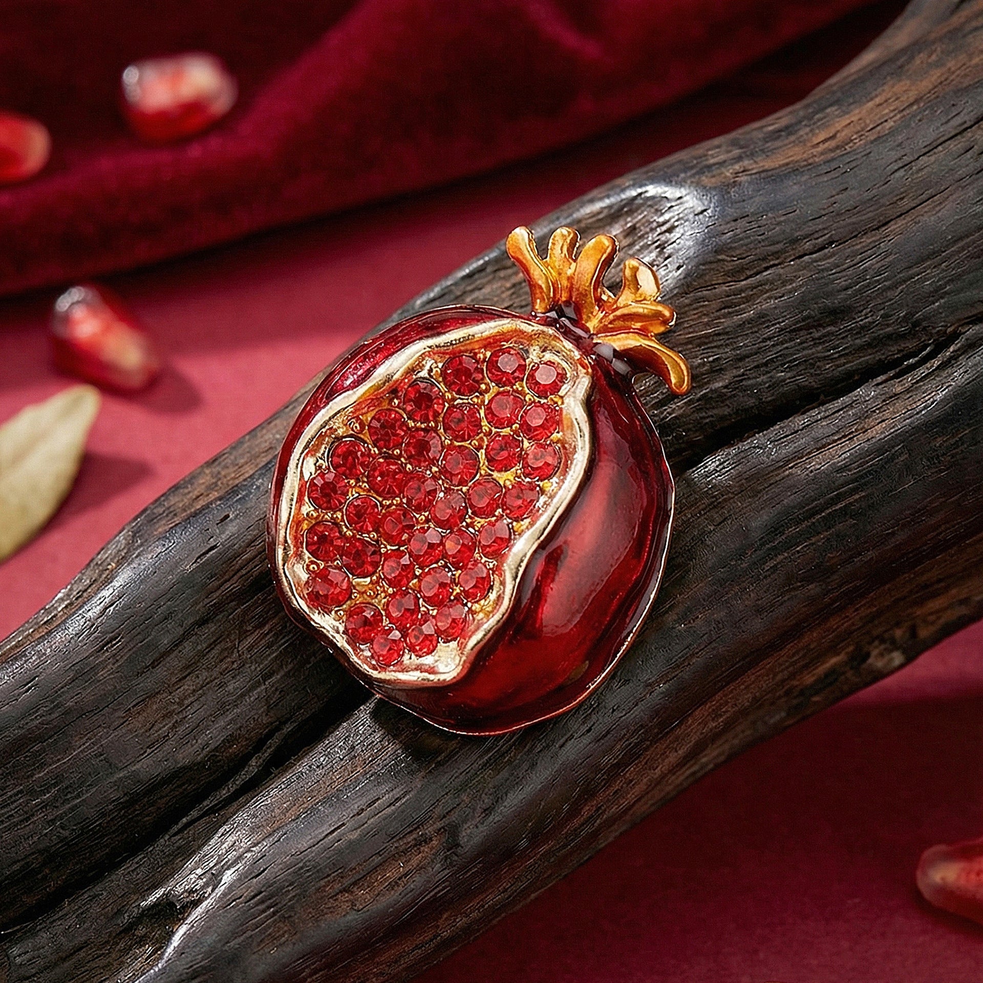 Red Pomegranate Gold Plated Rhinestone Brooch For Women Bulk  Main image