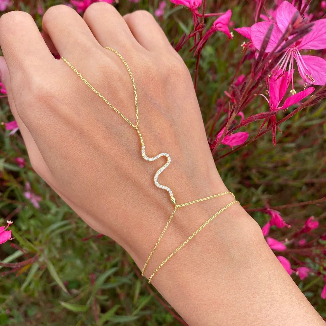 Snake Solitaire18K Gold Link Chain Bracelet Joint Ring For Women Bulk