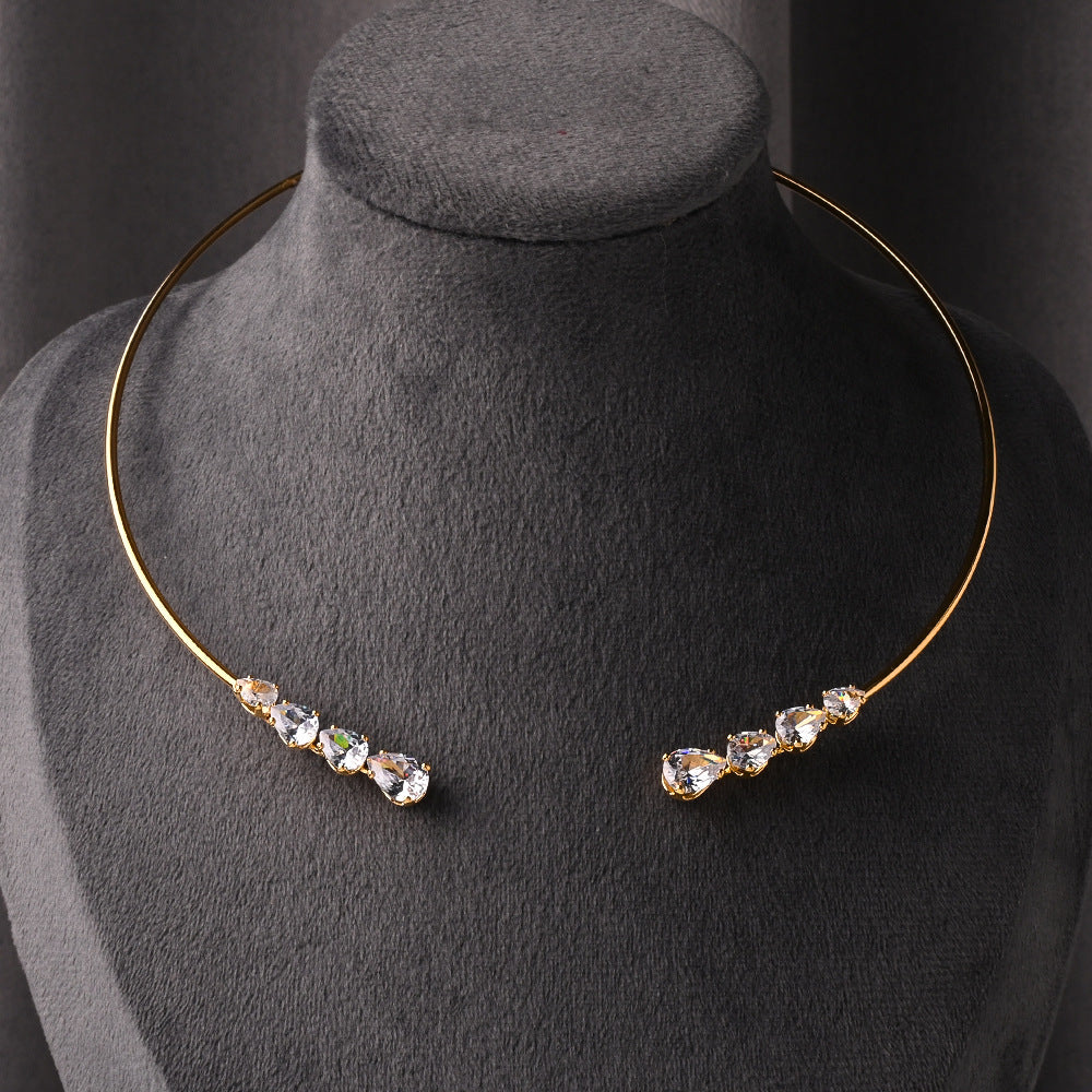 18K Gold Rhinestone Adjustable Choker Hasli Necklace For Women Bulk