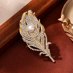 White & Multi Color Peacock Feather Gold CZ Copper Brooch For Women Bulk
