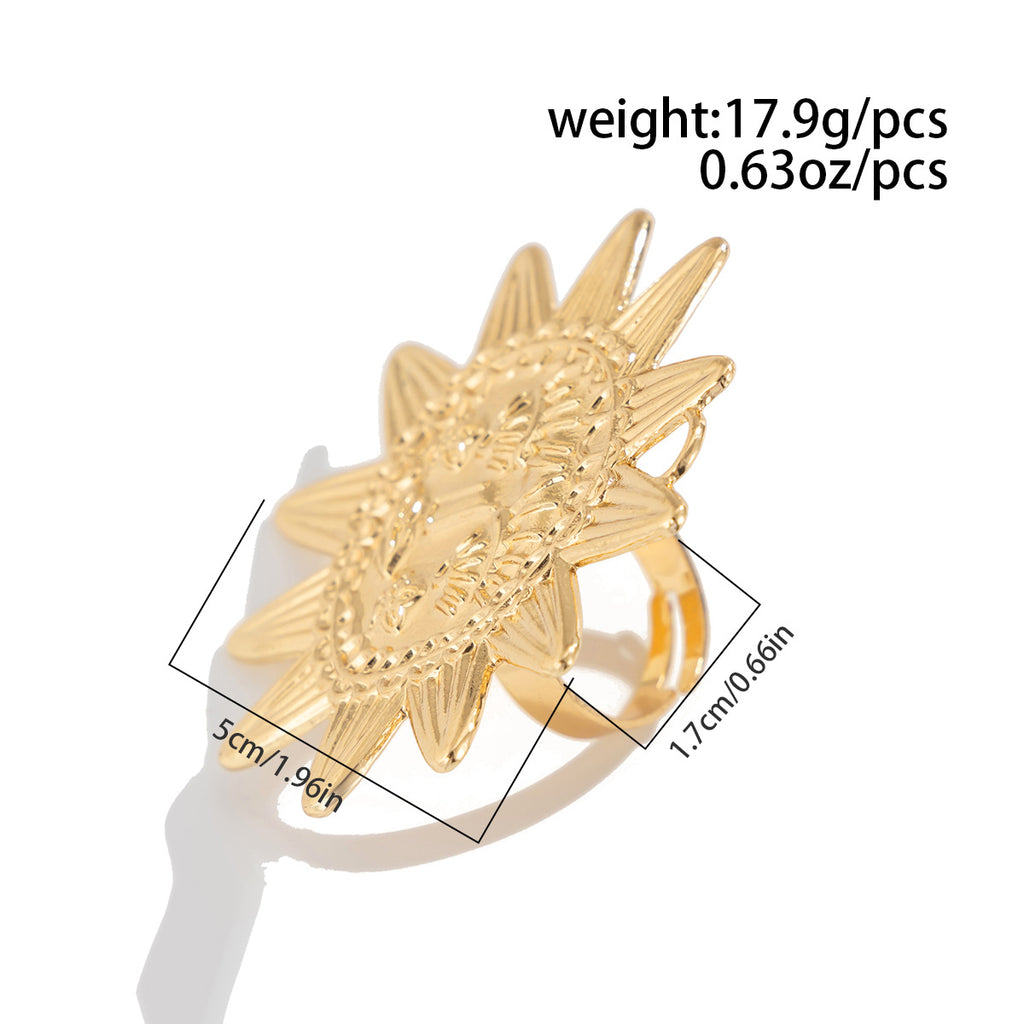Star Sun Face 18K Gold Silver Big Free Size Ring For Women Bulk