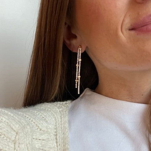 Luxury Double Line Tassel Gold CZ Stainless Steel Drop Earrings Bulk Secondary image
