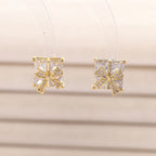 White Sparkling Bowknot Gold CZ Anti Tarnish Copper Stud Earrings Bulk