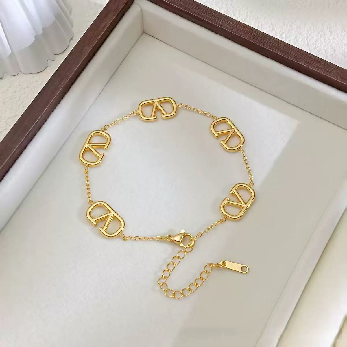 Multi Charms Gold Mother of Pearl Enamel Stainless Steel Bracelet Bulk