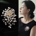 White Luxury Floral Burst Gold Pearl Copper Anti Tarnish Brooch Bulk