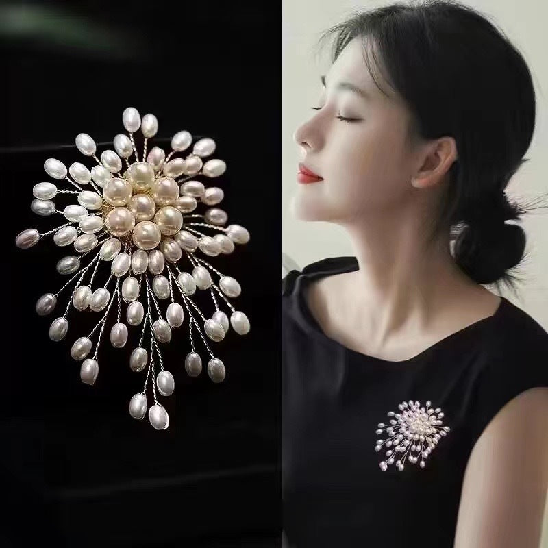 White Luxury Floral Burst Gold Pearl Copper Anti Tarnish Brooch Bulk