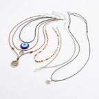 Star Moon Evil Eye Beads Silver Layer Necklace Pendant Chain Bulk