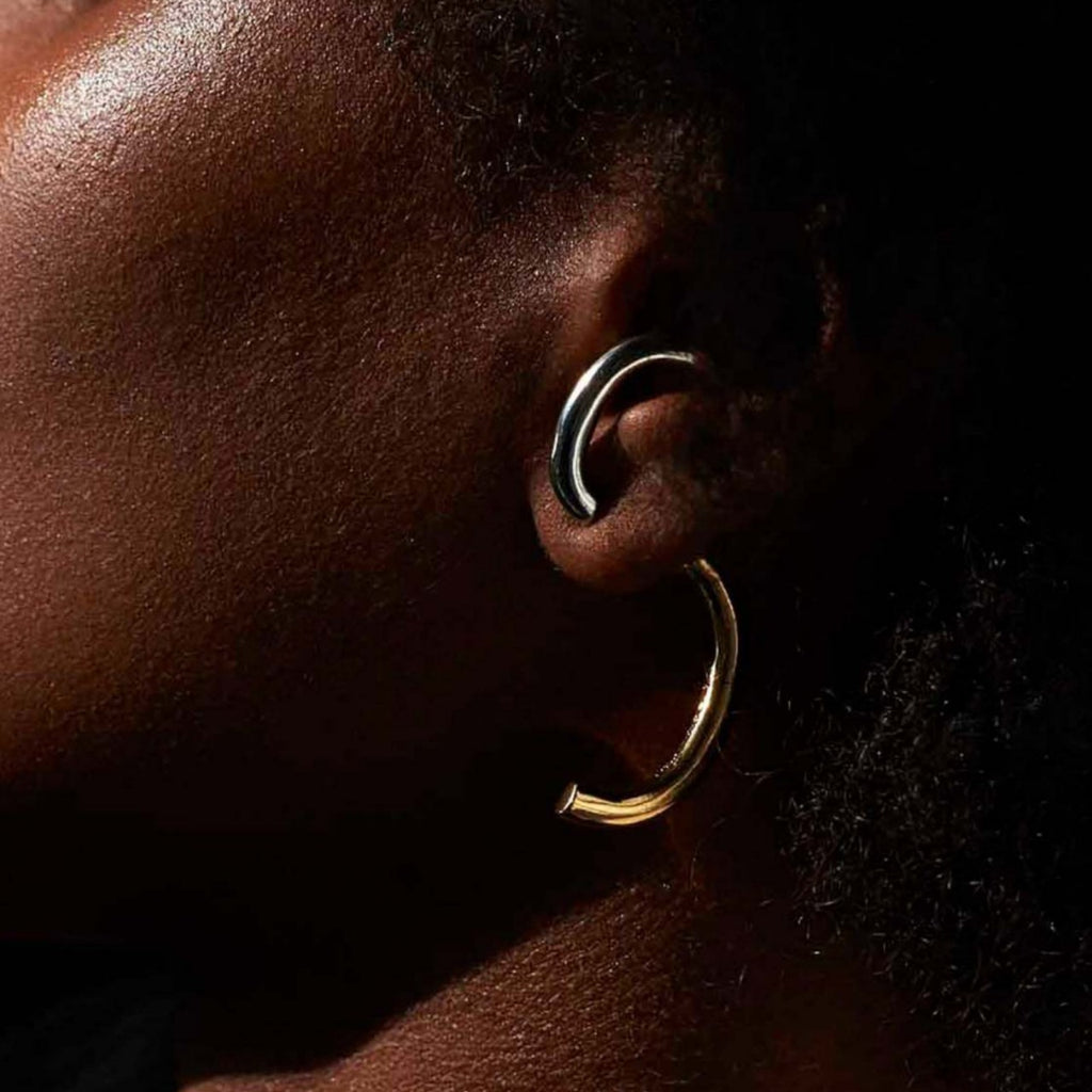 Open C-Hoop Dual Tone Gold Silver Stainless Steel Stud Earrings Bulk
