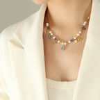 Drop Pearl Blue Purple 18K Gold Anti Tarnish Necklace Chain Women Bulk