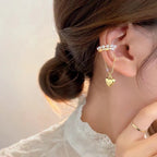 Heart Chain Pearl CZ Gold Anti Tarnish Single Ear Cuff Earring Bulk