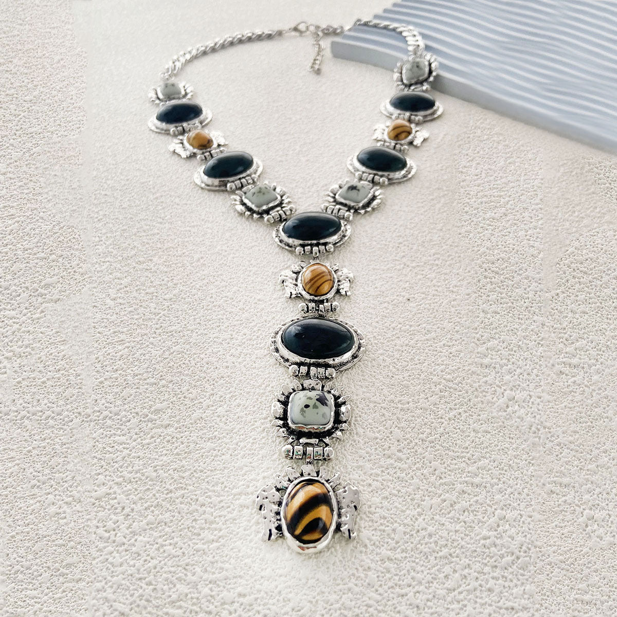 Multi Gemstones Resin 18K Gold Long Y Necklace For Women Bulk Secondary image
