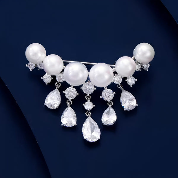 White Silver Plated Pearl Copper Anti Tarnish Brooch For Women Bulk Secondary image