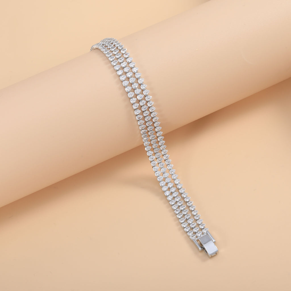 Wholesale Double Strand Heart Cut Tennis Gold Silver CZ Copper Bracelet