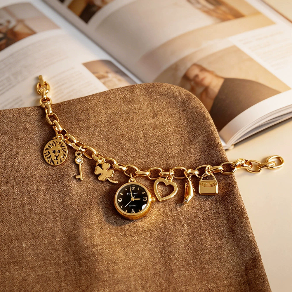 Multi Color Watch Gold Plated Charms Enamel Bracelet For Women Bulk