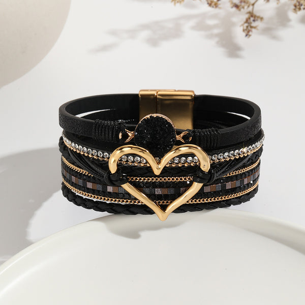 Heart Multi Layered Leather Bracelet Wrist Band For Women Bulk Main image