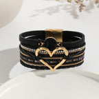Heart Multi Layered Leather Bracelet Wrist Band For Women Bulk