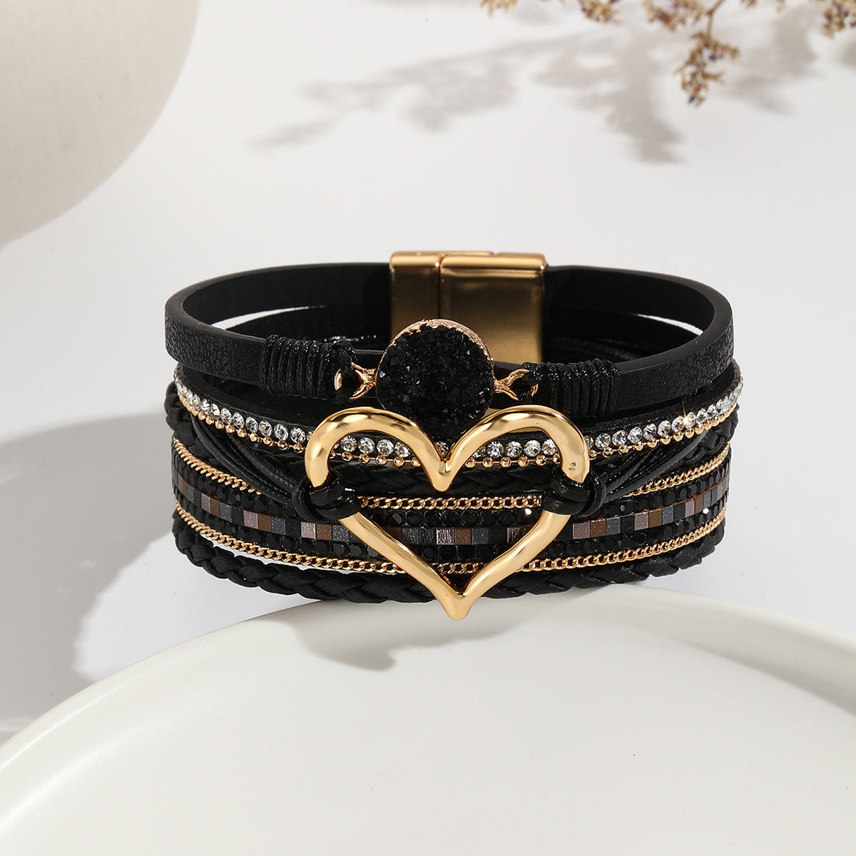 Heart Multi Layered Leather Bracelet Wrist Band For Women Bulk