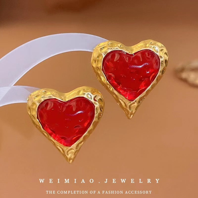 Heart Crystal 18K Gold Red Green Anti Tarnish Stud Earring Women Bulk